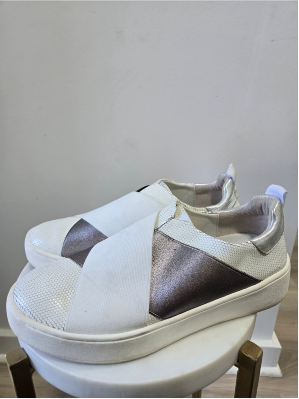 Women's Pliner Sport Slip-On Sneakers White and Silver